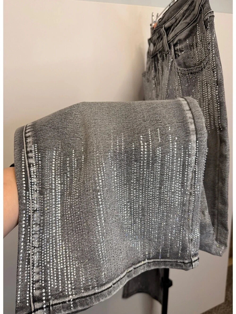 American Bazi Black Rhinestone Wide Leg Jeans Size L